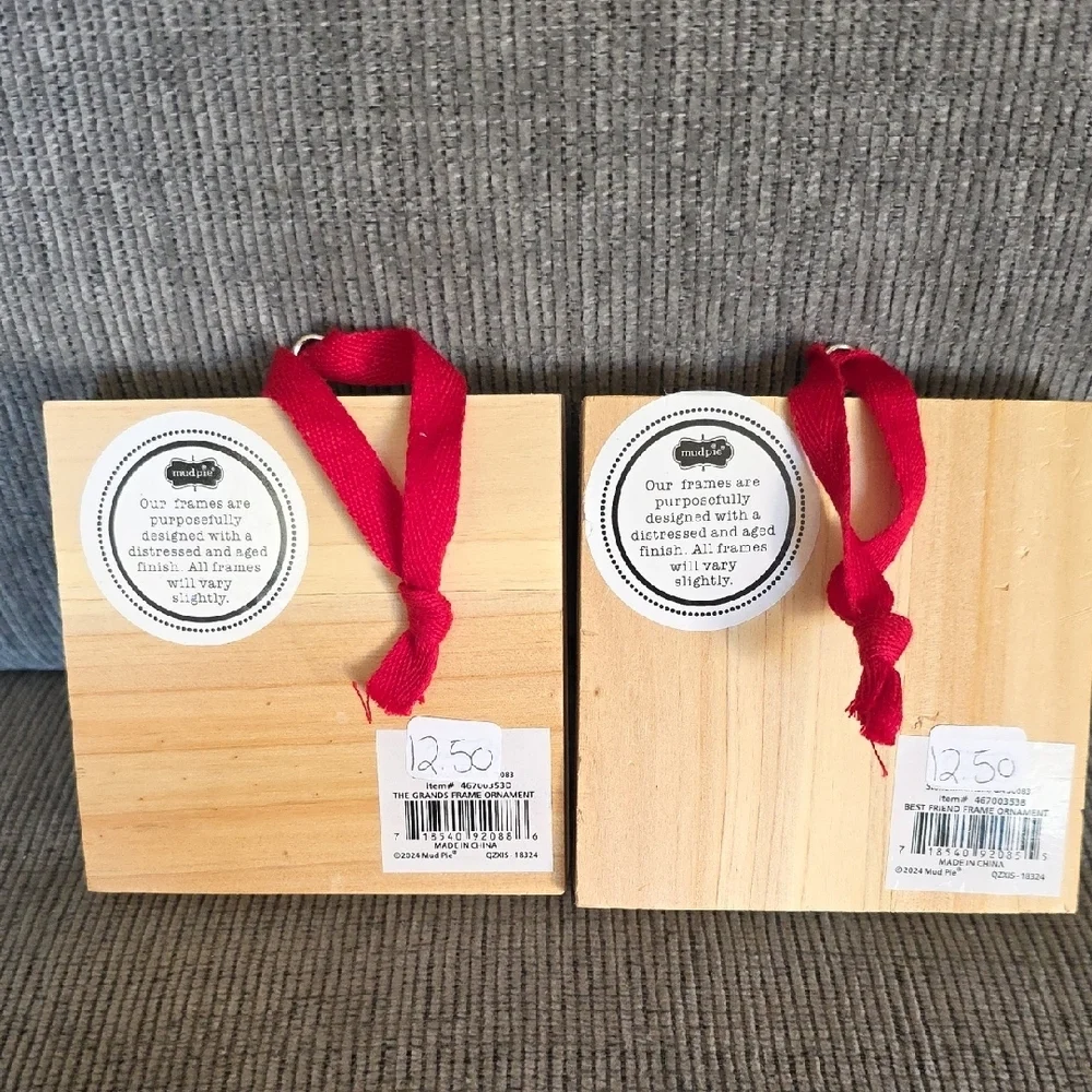 Red Plaid Best Friend Photo Frame Ornament Set, New, 4×4 Inch By Mudpie